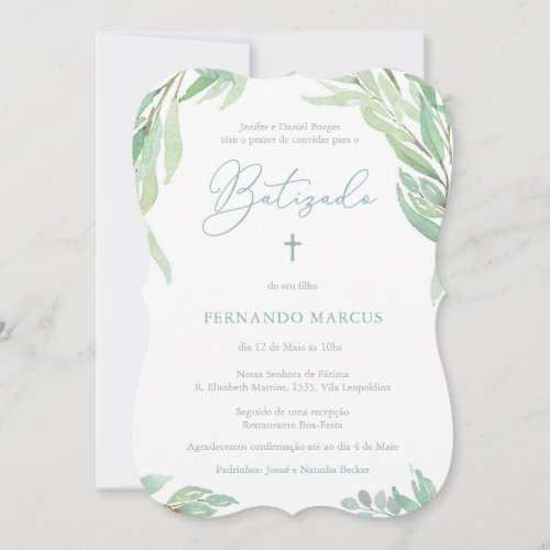 Greenery Baptism Party For Boy in Portuguese Invitation