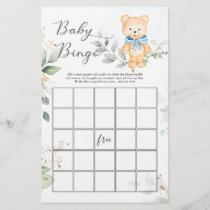 Greenery Bear Baby Shower Bingo Game Paper  Sheet