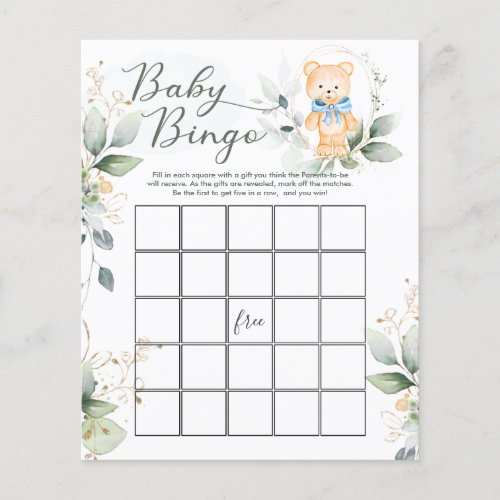 Greenery Bear Baby Shower BingoTraits Games Flyer
