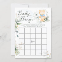 Greenery Bear Baby Shower Bingo/Traits Games Invitation