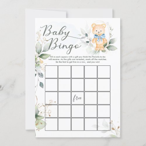 Greenery Bear Baby Shower BingoTraits Games Invitation