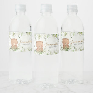 Greenery Bear Baby Shower Water Bottle Label
