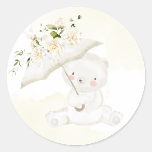 Greenery Bear Gender Neutral Floral Baby Shower Cl Classic Round Sticker