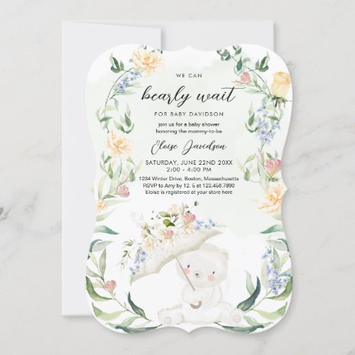 Greenery Bear Gender Neutral Floral Baby Shower In Invitation