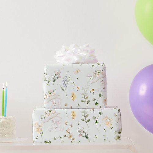 Greenery Bear Gender Neutral Floral Baby Shower  W Wrapping Paper