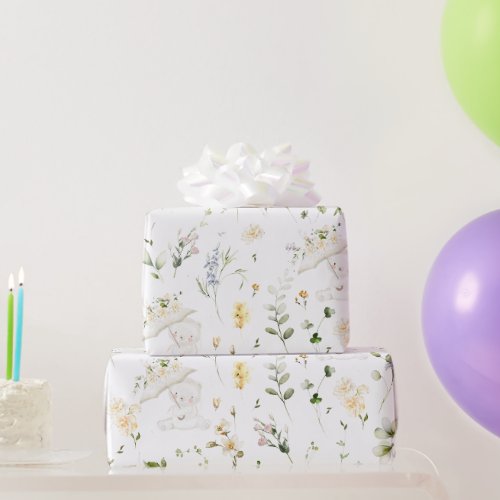 Greenery Bear Gender Neutral Floral Baby Shower  W Wrapping Paper