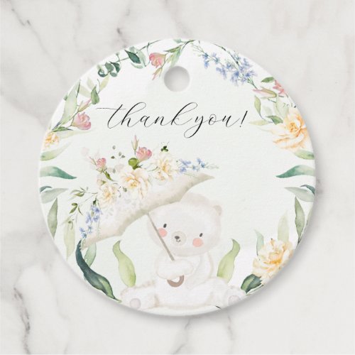 Greenery Bear Gender Neutral Yellow Baby Shower Fa Favor Tags