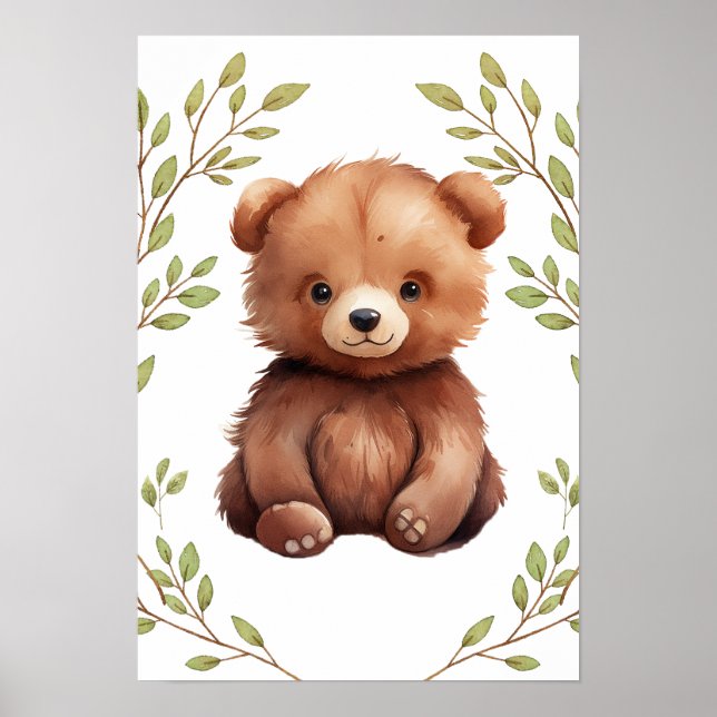 Greenery Bear Woodland Animals Nursery  Poster (Front)