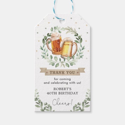 Greenery Beers  Cheers Adult Man Birthday Party Gift Tags