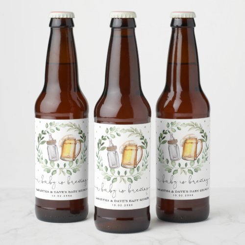 Greenery Beers Cheers Baby is Brewing Shower Favor Beer Bottle Label