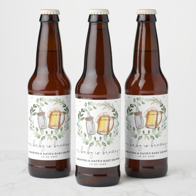 Greenery Beers Cheers Baby is Brewing Shower Favor Beer Bottle Label (Bottles)