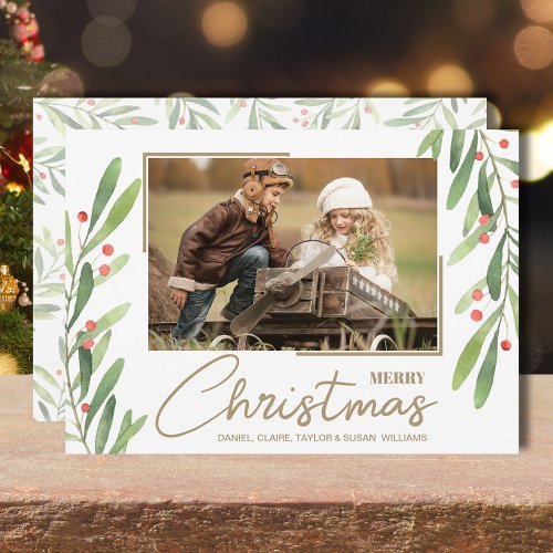 Greenery Berries Christmas Photo Holiday Card