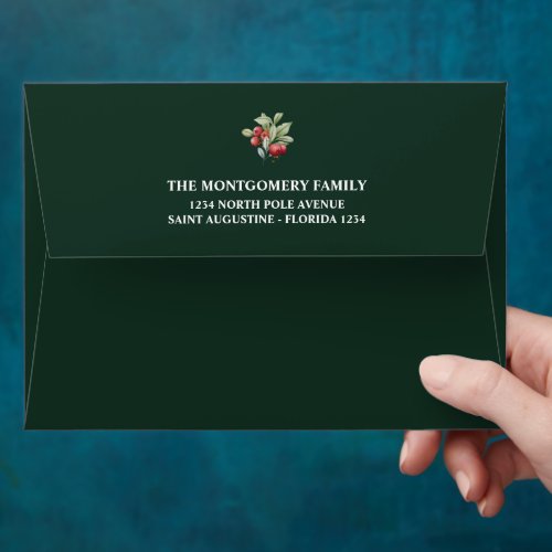 Greenery Berries Green self_addressed CHRISTMAS Envelope