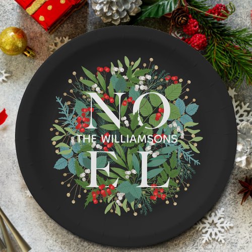 Greenery Berries NOEL Christmas Paper Plates