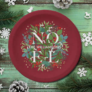Greenery Berries NOEL Christmas Small Paper Plates