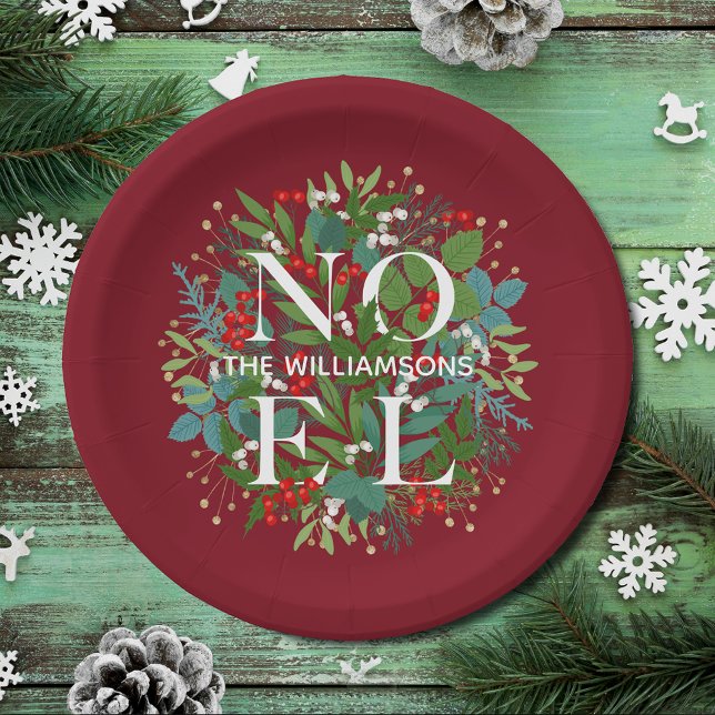 Greenery Berries NOEL Christmas Small Paper Plates (Greenery and Berries NOEL Christmas Holiday Small Paper Plates)