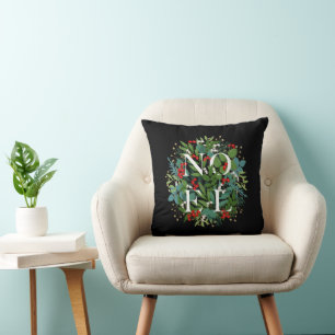 Greenery Berries NOEL Christmas Throw Pillow