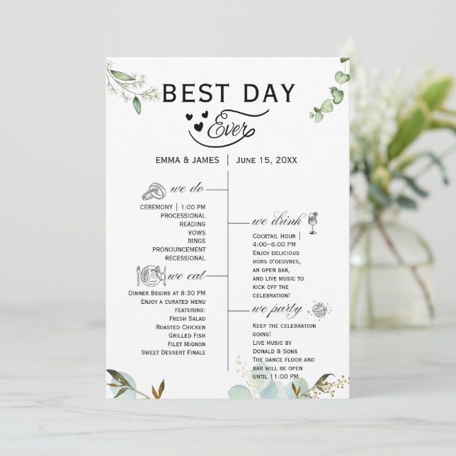 Greenery Best Day Ever Program Invitation (Standing Front)