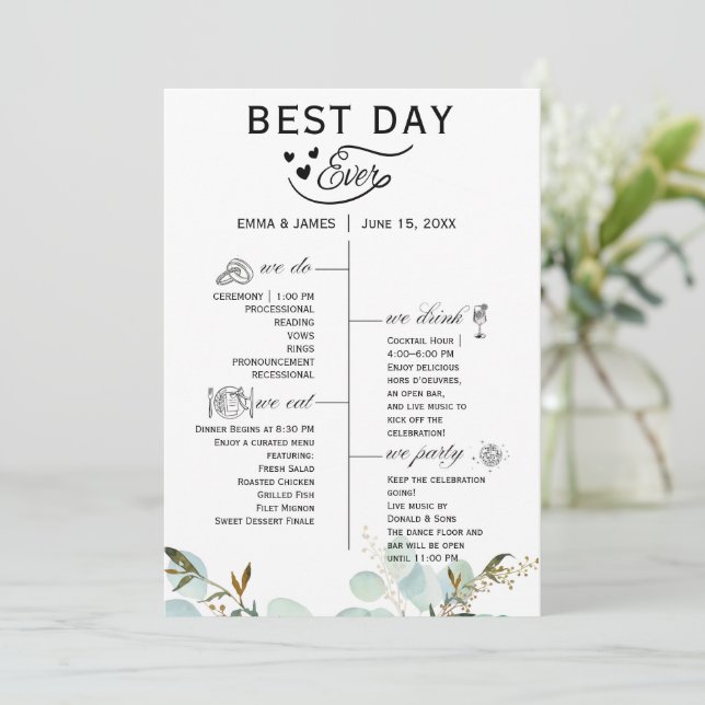 Greenery Best Day Ever Program Invitation (Standing Front)
