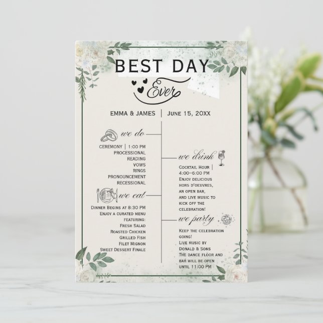 Greenery Best Day Ever Program Invitation (Standing Front)