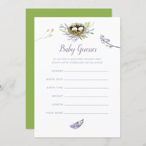 Greenery Birds Nest Twins Baby Shower Baby Guesses Invitation