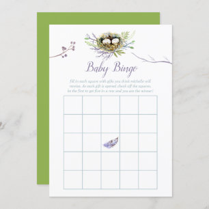 Greenery Birds Nest Twins Baby Shower Bingo Invitation