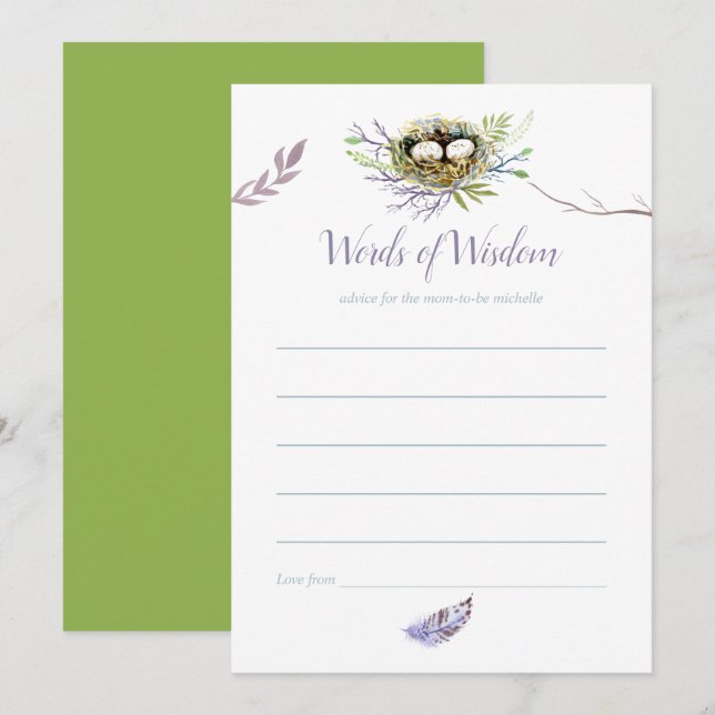Greenery Birds Nest Twins Baby Shower Mom Advice Invitation (Front/Back)