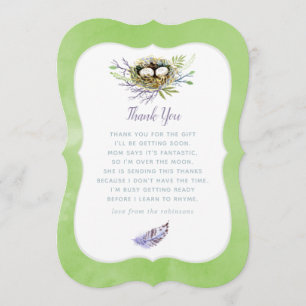 Greenery Birds Nest Twins Baby Shower Thank You Card
