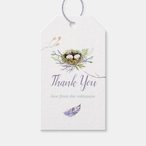 Greenery Birds Nest Twins Baby Shower Thank You Gi Gift Tags