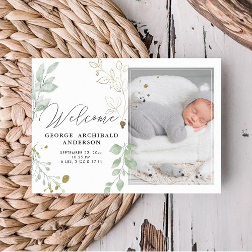 Greenery Birth Announcement Photo Card