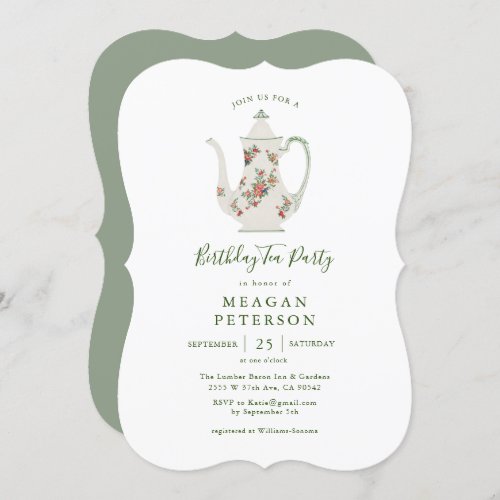 Greenery Birthday Party Tea Party  Invitation