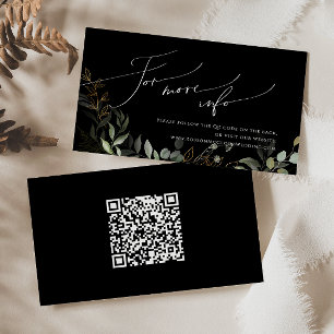 Greenery Black and Gold QR Code Wedding Website Enclosure Card