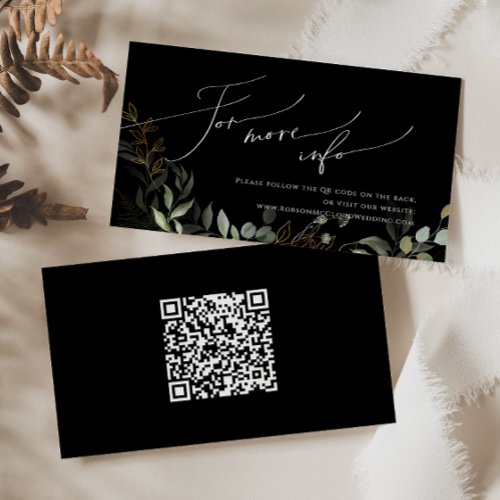 Greenery Black and Gold QR Code Wedding Website Enclosure Card