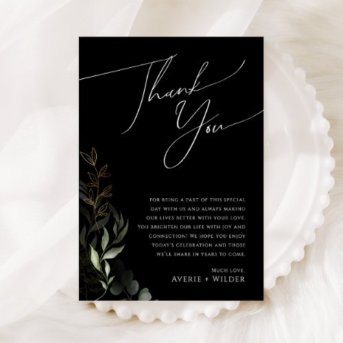 Greenery Black and Gold Reception Thank You Card