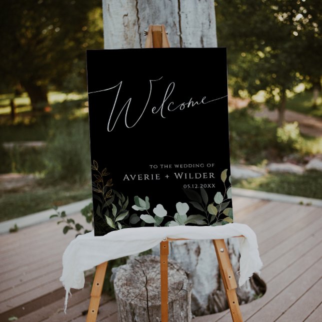 Greenery Black and Gold Vertical Wedding Welcome Foam Board (Creator Uploaded)