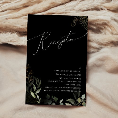 Greenery Black and Gold Wedding Reception Card