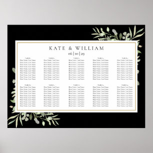 Greenery Black and Gold Wedding Seating Chart