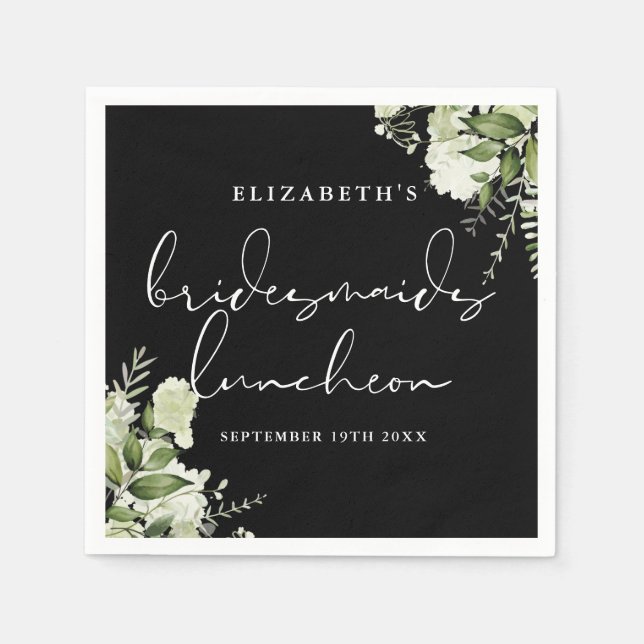 Greenery Black And White Bridesmaids Luncheon Napkins (Front)