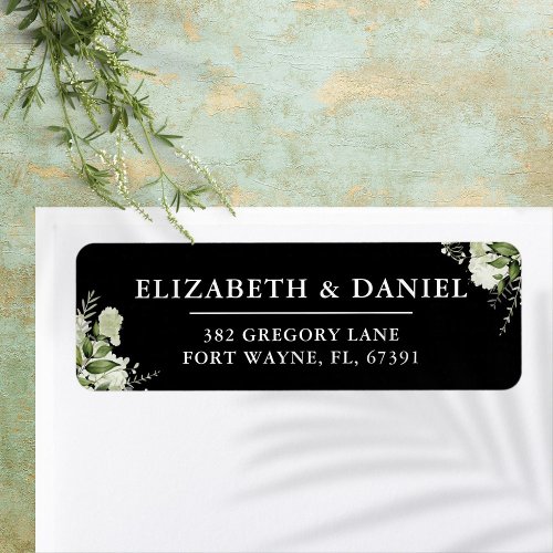 Greenery Black And White Wedding Return Address Label