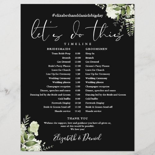 Greenery Black And White Wedding Schedule Timeline