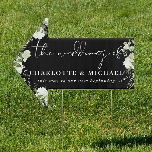 Greenery Black And White Wedding This Way Arrow Sign