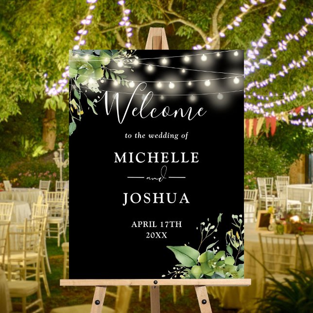 Greenery Black And White Wedding Welcome Sign (Greenery Black And White Wedding Welcome Sign)