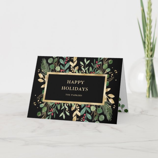 Greenery Black | Christmas Holiday Card (Front)