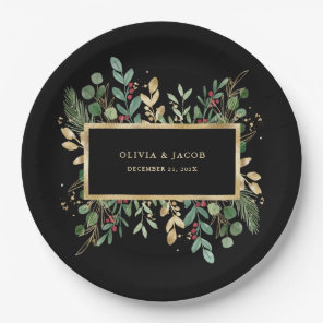 Greenery Black | Christmas Holiday Paper Plates