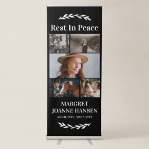 Greenery Black Photo Collage Rest In Peace Retractable Banner