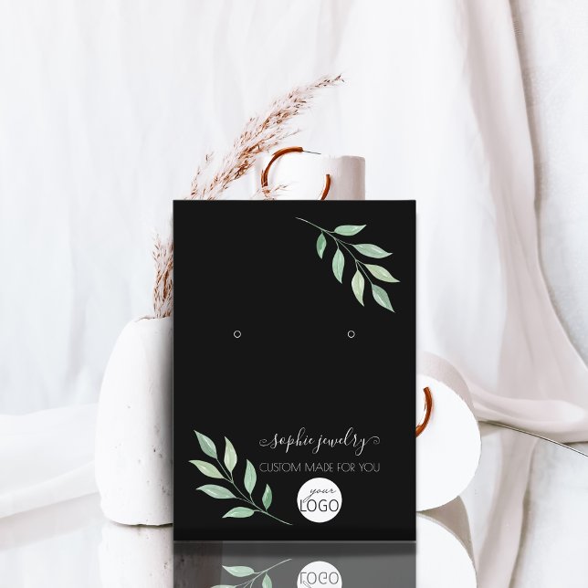 Greenery Black Script Jewelry Logo Earring Display Business Card (Creator Uploaded)