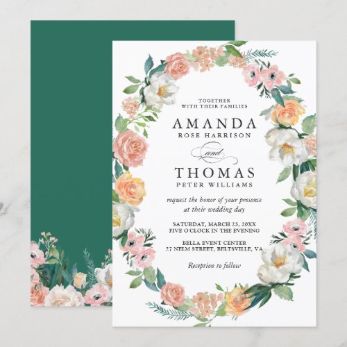 Greenery Bloom Garden Floral Wreath Wedding Invitation