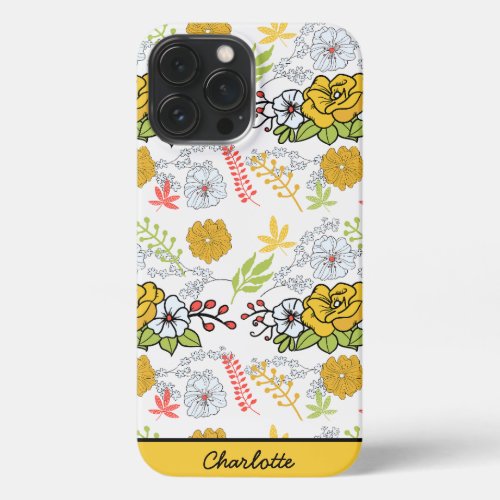 Greenery blossom floral pattern personalized name iPhone 13 pro max case