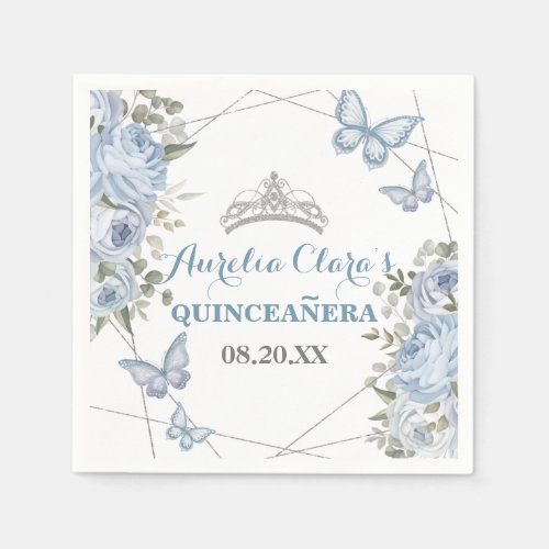 Greenery Blue Floral Butterflies 16th Quinceaera  Napkins