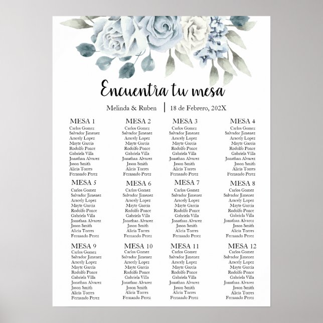 Greenery blue flower wedding seating chart (Front)